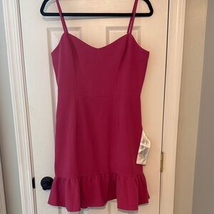 NWT Dress the Population Fuchsia Spaghetti-Strap Ruffle-Hem Mini Dress